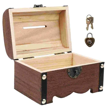 Деревянная копилка, Винтажный сундук с сокровищами, коробка для хранения ключей, Декоративная маленькая коробка для экономии денег, Ретро Домашний декор, подарки для вечеринок