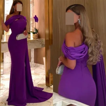 Длинные Фиолетовые платья на одно плечо Для выпускного Вечера Русалка, Вечерние платья из Матового Атласа, свадебное платье - халат