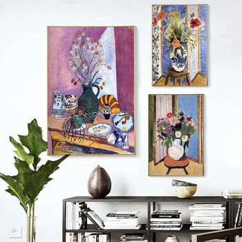 Настенное искусство, Модульные картины, напечатанные Французским Энрике Матиссом, Пеларгония, холст, живопись, Винтажный плакат, украшение для дома в гостиной