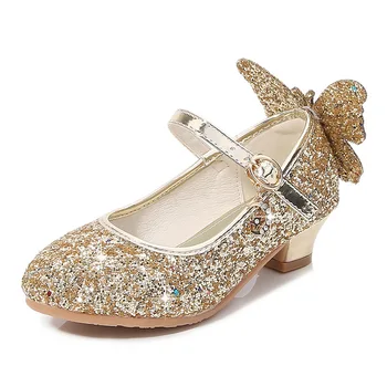 Новая модная детская обувь принцессы, Обувь из хрустальной кожи для девочек, Детская обувь для вечеринок, свадебных танцев, Детская обувь на массивном каблуке