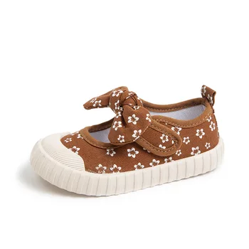 Парусиновая обувь для маленьких девочек, весенне-осенние кроссовки на мягкой подошве, Обувь принцессы для маленьких девочек с бантом, Удобная детская повседневная обувь
