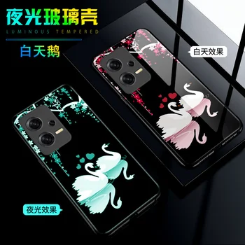 Светящийся Чехол Для телефона из закаленного Стекла Для Redmi Note 12 Pro Plus Case Deer swan Темная Задняя Крышка Для Xiaomi Redmi Note 12 Pro Cover